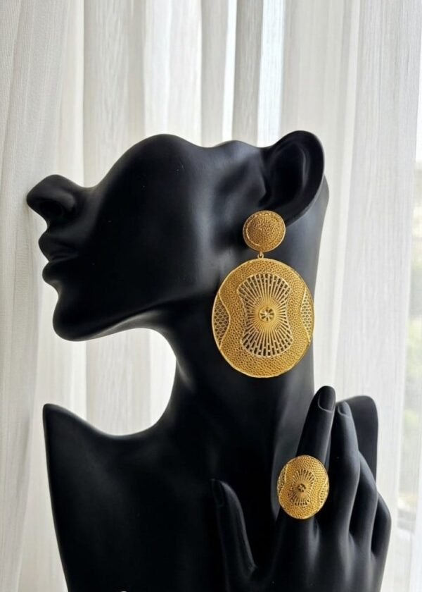 Gold Plated  Statement Earrings & Ring Set