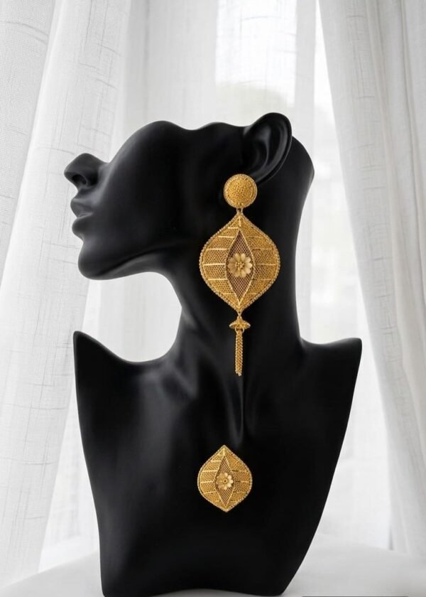 Gold Plated Floral Filigree Statement Earrings & Ring Set