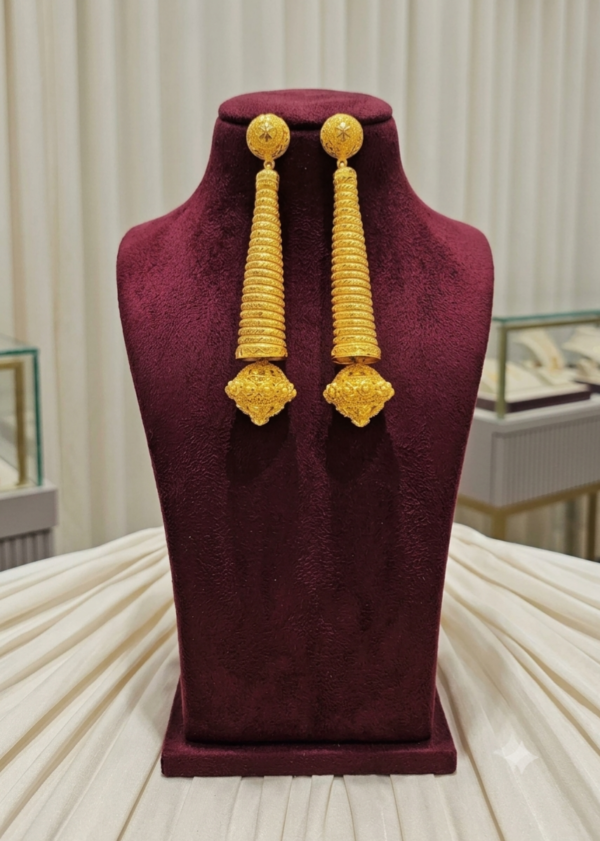 Gold Plated Long Cone Shape Dangler Earrings