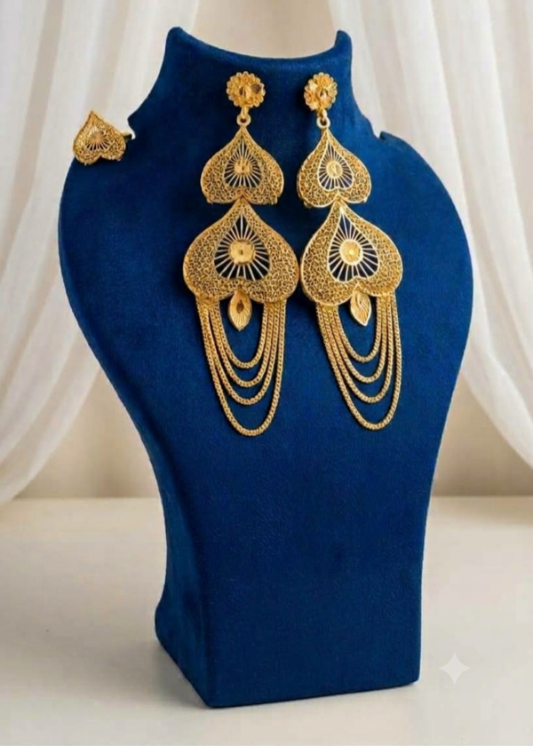 Gold Plated Filigree Heart Long Dangler Earrings