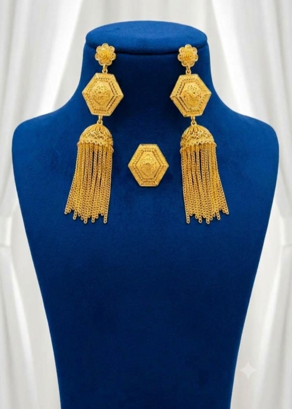 Gold Plated Geometric Long Chain Jhumka Earrings