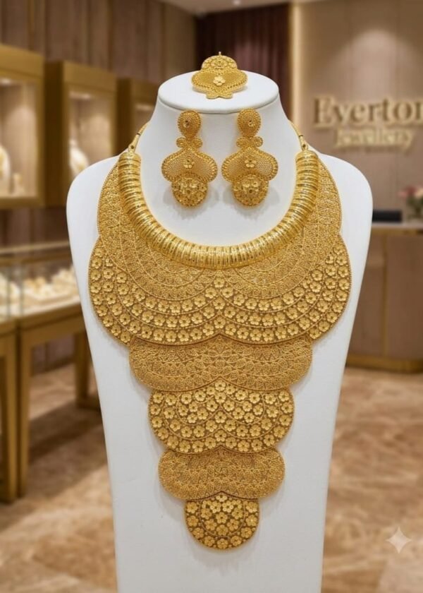22K Gold Plated Heavy Tiered Floral Filigree Bridal Set