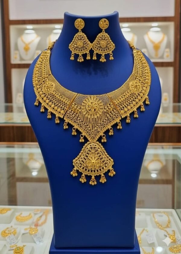 5 Gram Gold Plated Heavy Bridal Filigree Choker Set