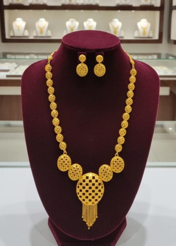 Gold Plated Grid Mesh Long Haram Set