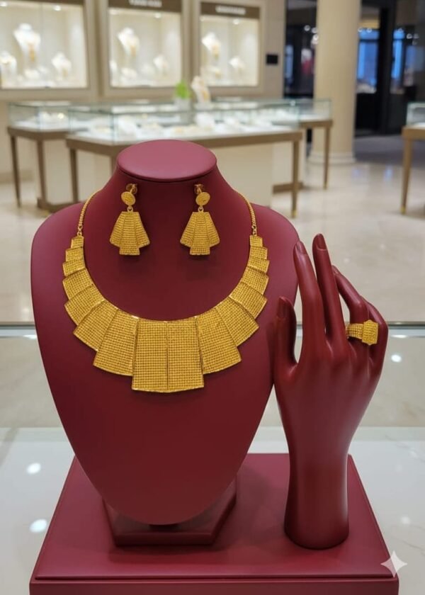 Gold Plated Geometric Fan Panel Nacklace Set