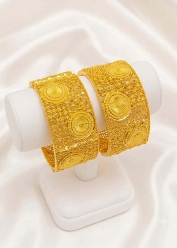 22K Gold Plated Textured Broad Cuff Bangles