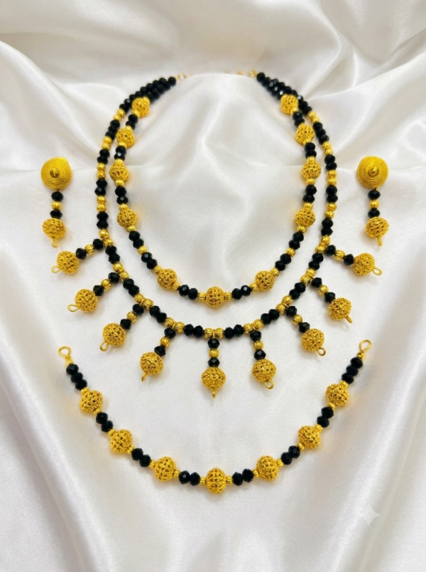 Black Beads Nglam Necklace Set With Bracelets
