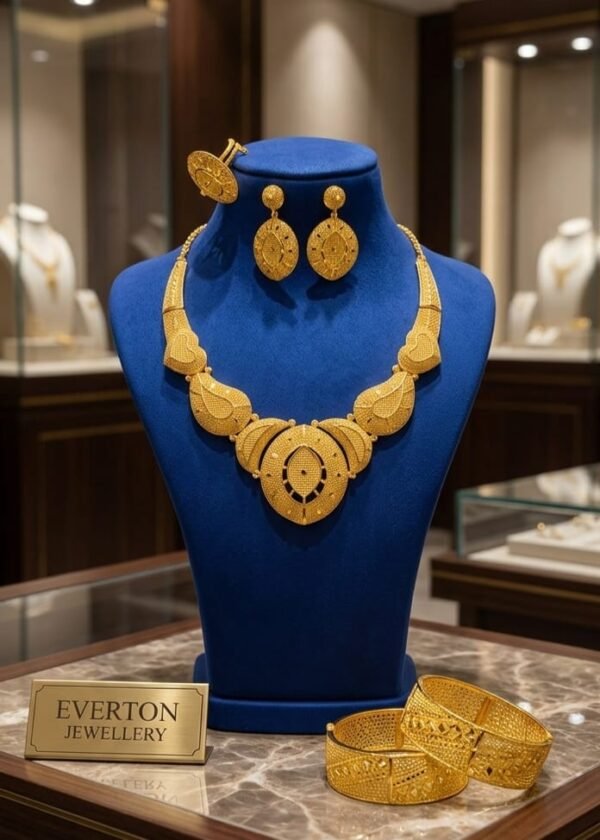 22K GOLD PLATED CLASSIC AFRICAN MESH NECKLACE SET WITH BRACELETS