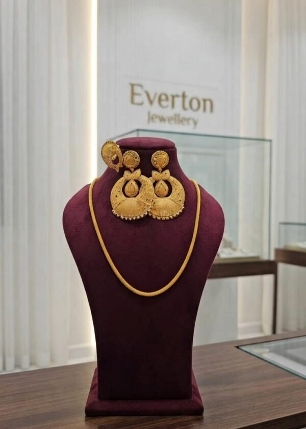 Golden Statement Earring and Chain Set