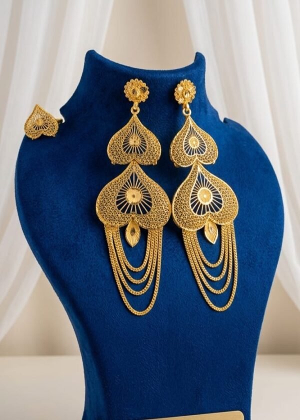 Afro-Arabian Filigree Tiered Gold Drop Earrings
